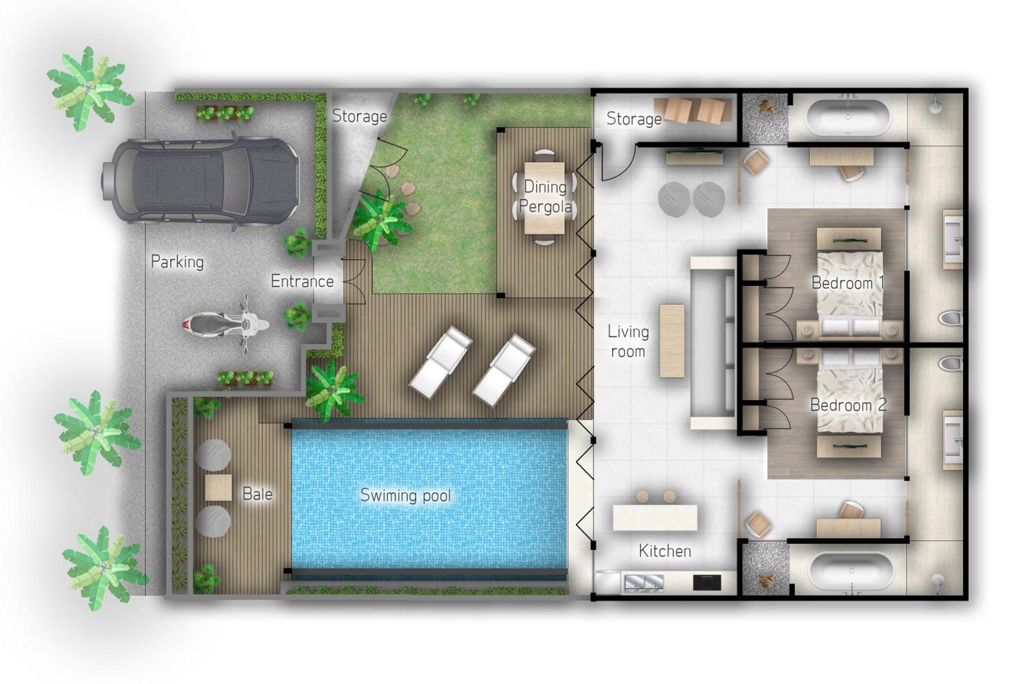 Villa 2 Bedroom With Pool With Car Park Seminyak (Bali)